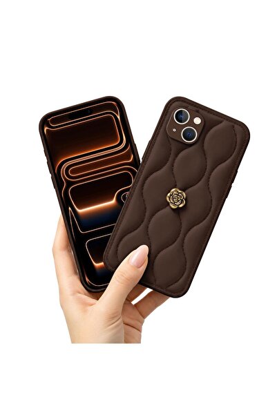 Zebana Apple iPhone 13 Uyumlu Kılıf Zebana Camellia Deri Kılıf Kahverengi