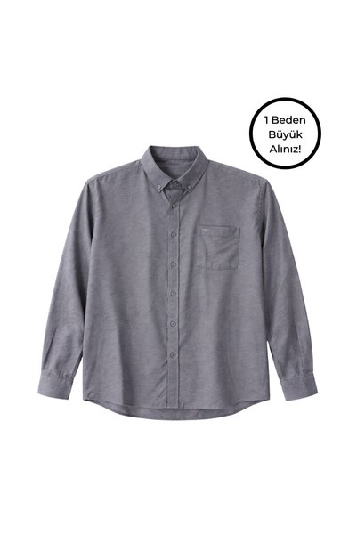BattalModa Men's Large Size Smoked Long Sleeve Shirt 3Xl-4Xl-5Xl-6Xl