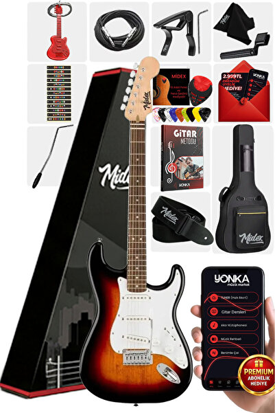 Midex Rph-30sb Gül Klavye Strat Kasa Sss Elektro Gitar Seti