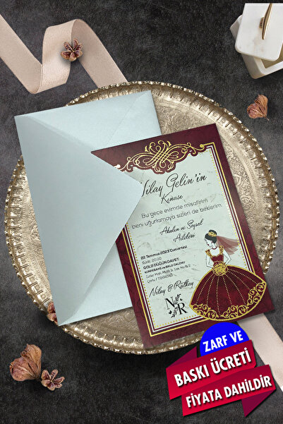 Cem Davetiye Düğün Nişan Nikah Kına Davetiyesi 9059 (100 ADET) Baskı Dahil