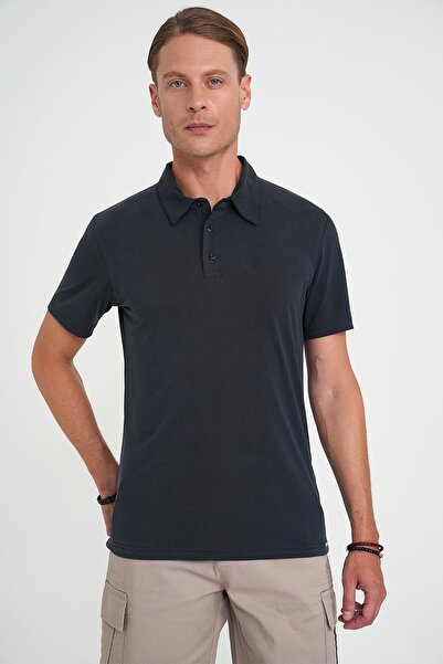 Efor Comfort Fit Modal Karışım Kıvrılmaz Polo Yaka Siyah Tişört TS 903