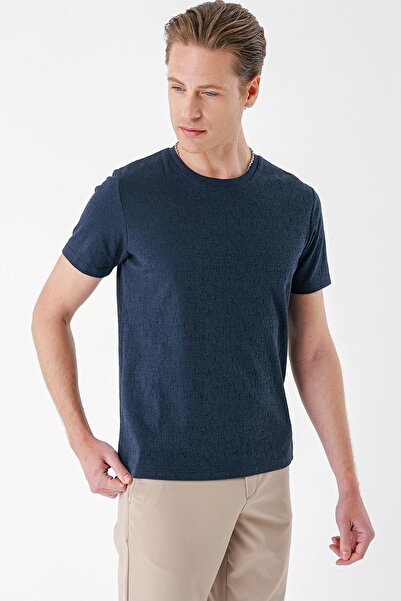 Efor Slim Fit Bisiklet Yaka %100 Pamuk Sıva Dokuma Pamuklu Lacivert Tişört TS...