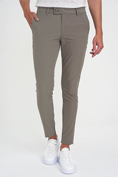 Efor Slim Fit Yan Cepli Düz Esnek Casual Vizon Pantolon P 1144