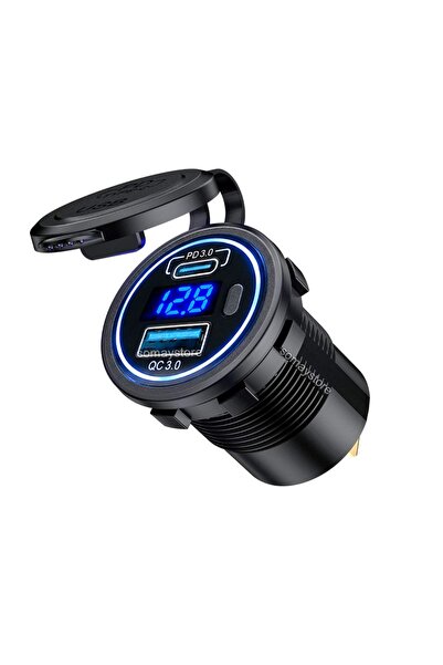 SomayStore Pano Tip Marin Voltmetreli Usb Type-c Soketi Butonlu 12-24v Hızlı ...