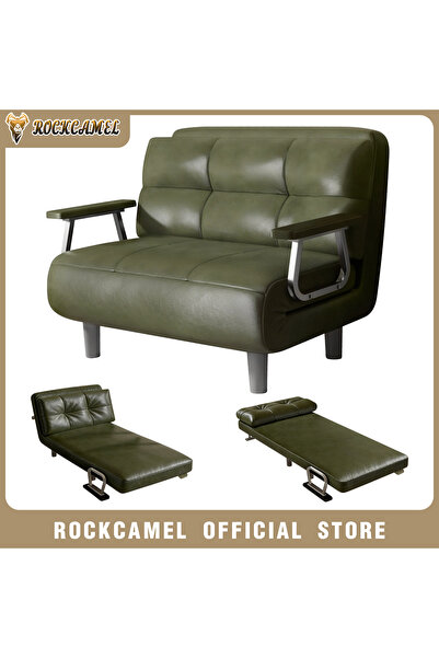 ROCKCAMEL 3-in-1 Waxed Oil Leather Sofa with Adjustable Positions, Converts t...