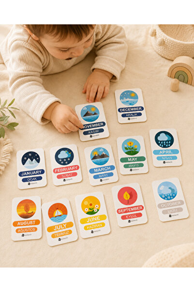 karbonsoft Ahşap İngilizce Türkçe Mevsim Kartları-Ingilizce Eğitim Seti Ingilizce Öğrenme Kartları Montessori