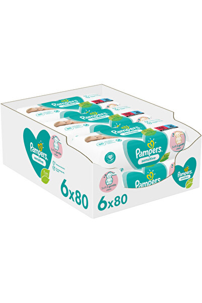 Pampers Șervețele umede sensibile, pachet de 6 x 80, 480 buc.