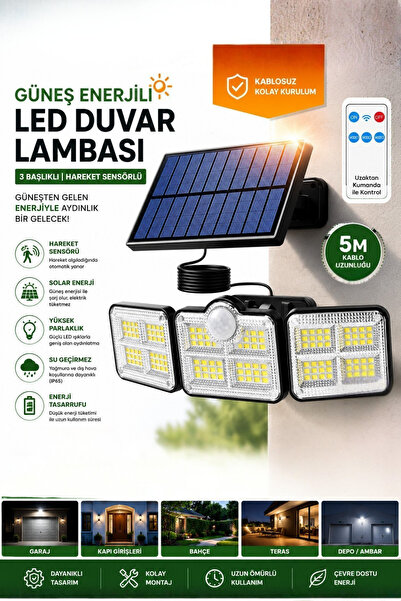 HOT POWER Solar Güneş Enerjili 122 Ledli Hareket Sensörlü Bahçe Balkon Aydınl...