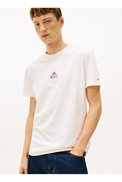 Tommy Jeans Beyaz Erkek T-Shirt DM0DM22311YBH TJM REG PEAKS SS TEE