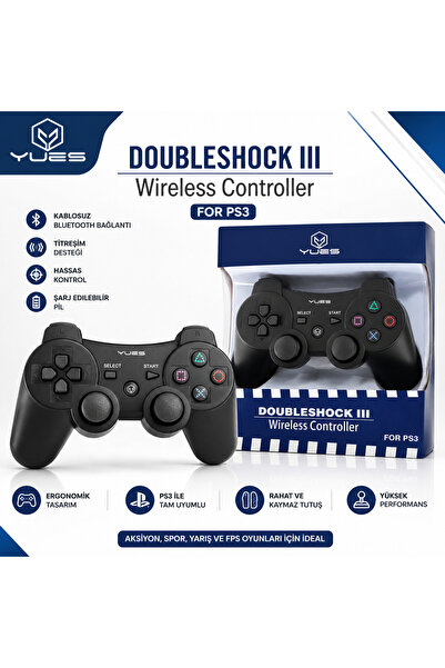 YUES PS3 DualShock 3 Uyumlu Kablosuz PS3 Joystick – Titreşim Destekli, Şarjlı...