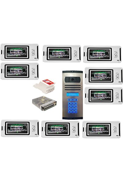 9 DAİRE NTS 2001-B 4,3'' GÖRÜNTÜLÜ DİAFON BEYAZ-8003 TUŞ TAKIMLI ŞİFRELİ ZİL PANELLİ SET