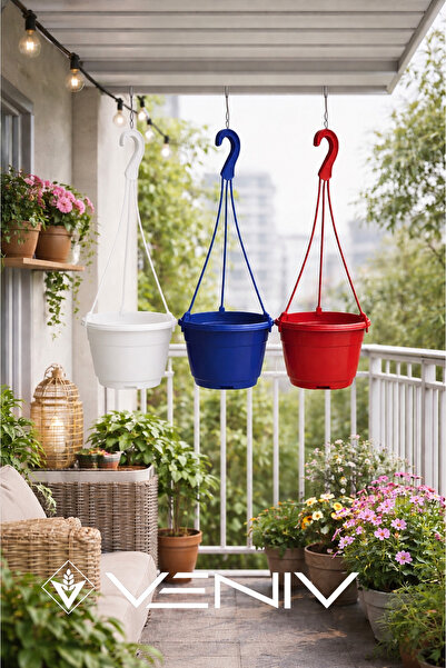 VENİV 3 Adet Askılı Dekoratif Saksı - Askılar Dahil- 18 cm x 12 cm