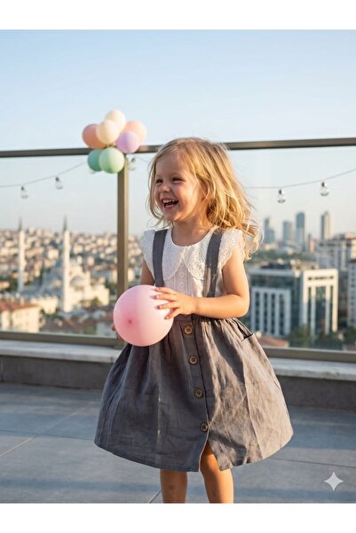 Hilal Akıncı Kids Kız Çocuk Dantel Yaka Detaylı Bluz Renkli Salopet Takım