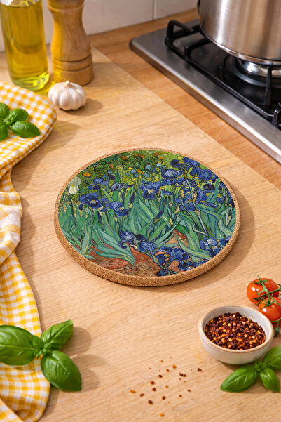 iyi fikirler Van Gogh İrisler Mantar Nihale Tencere Tava Altlığı 19cm Çapında...