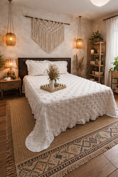 DOĞA EV TEKSTİLİ Doğanın Tüm Renkleri Firfirli Double Bedspread Set 240X250