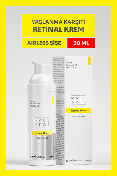 Mallards Retinal Boost, Yaşlanma ve Kırışıklık Karşıtı Retinal Krem, 30 ml