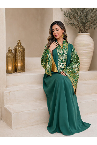 Greneric Muslim Women Abaya Dress with Luxury Gold Embroidery