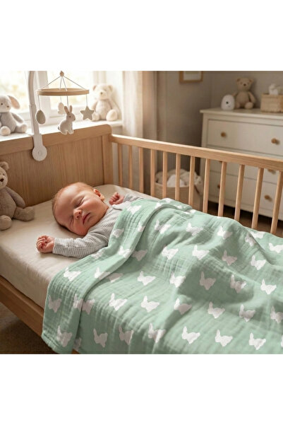 DEUX LAPINS %100 Pamuk Müslin Bebek Örtüsü - Mono Lapin Matcha Green 120x120 Cm