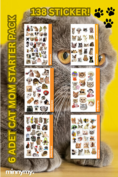 Minnymy 6lı Komik Kedi, Kediler, Sticker, Çıkartma, Ajanda, Günlük, Planlayıc...