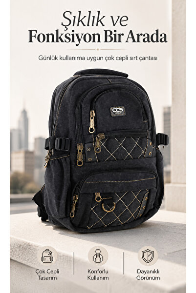MUCCO ÇÇS Siyah Ccs51411 Kanvas Kumaş Unisex Suya Dayanıklı Çok Cepli Sırt Ça...
