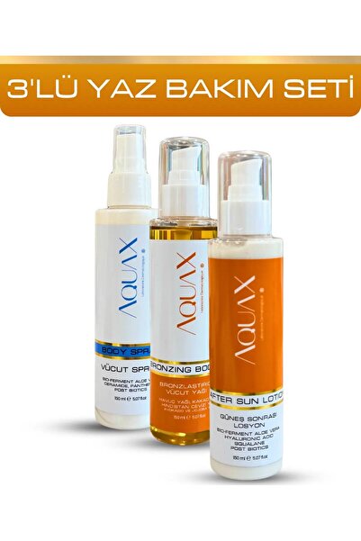 AquaX Işıltılı Yaz Bakım Seti - Bronzlaştırıcı Yağ - After Sun Losyon - Parla...