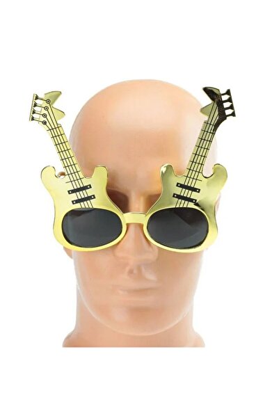 partidolu Retro Gitar Şekilli Rockn Roll Altın Renk Parti Gözlüğü