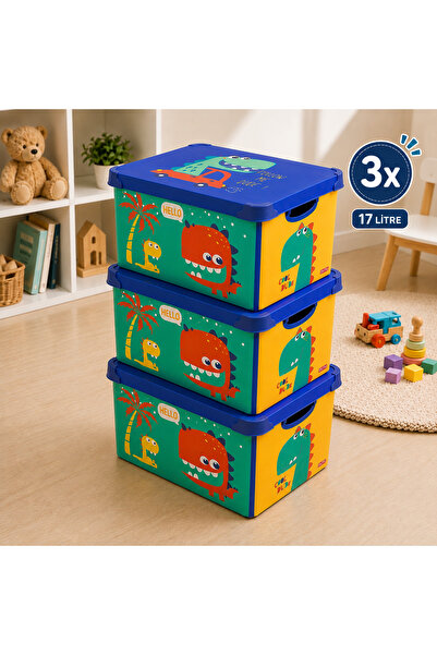 QUTU Style Box Dude Dekoratif Oyuncak Kutu Seti - 3x 17litre