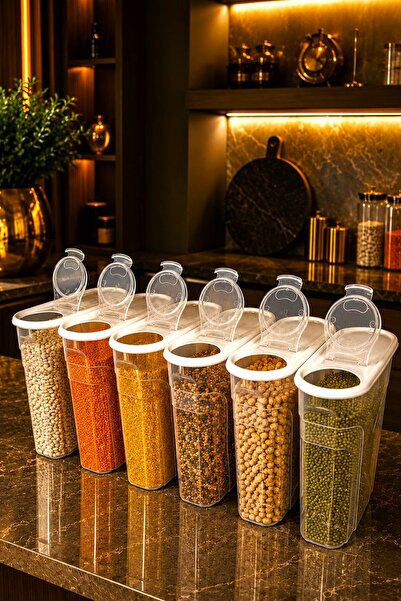 new rise 6 ADET 4 Litre Erzak Bakliyat Saklama Kabı Kiler Box 6 'lı Set Lüks Şık Kutu BEYAZ