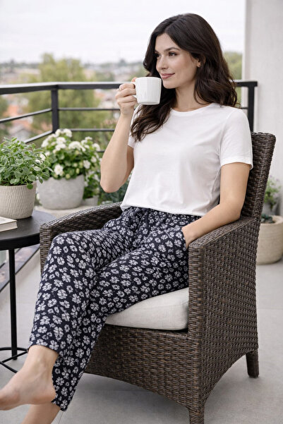 Pemilo Pantaloni de damă din viscon cu model, cu buzunare, din lycra, cu un s...