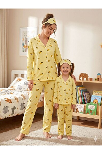 ALİŞ KİDS Mother-Daughter Milan Fabric Yellow Lemon Με σχέδιο Σετ πιτζάμες με...
