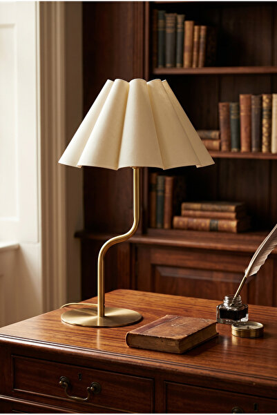 AKSESUAR EVRENİ Flora Modern Gold Decorative Lampshade Premium Table Lamp wit...