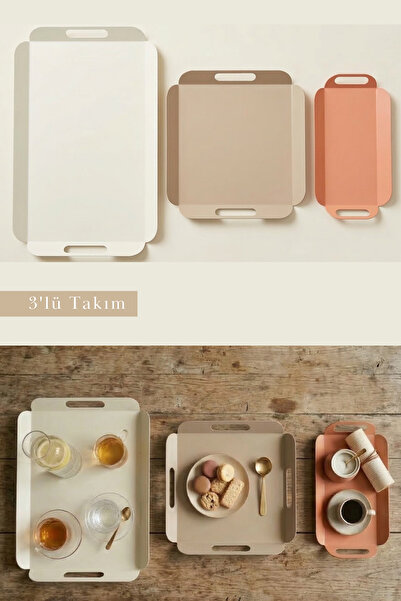 hemlife Metal Presentation Tray Set, Soft Colors, Modern Tea and Coffee Prese...