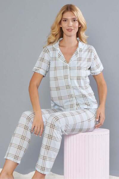 FLZ Women's Plaid Pajama Set – Button-Down Comfortable Home Wear Set |   88-133