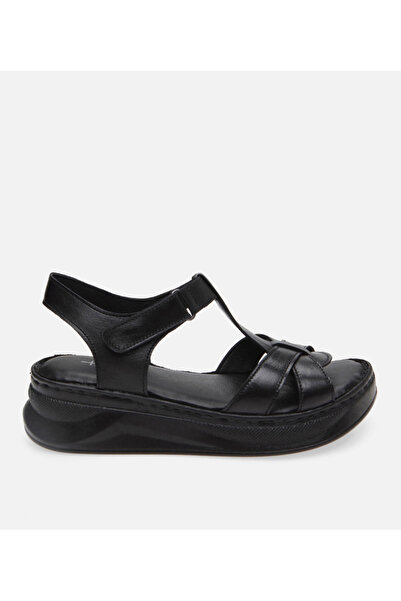 Hotiç Women's Leather Black Flat Sandals