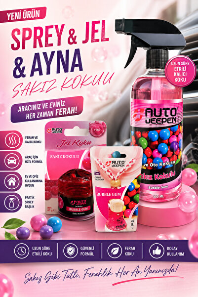Er Auto lü Sakız Oto Koku Ve Oda Koku Seti Jel Koku&Sprey500ml&Asma Koku