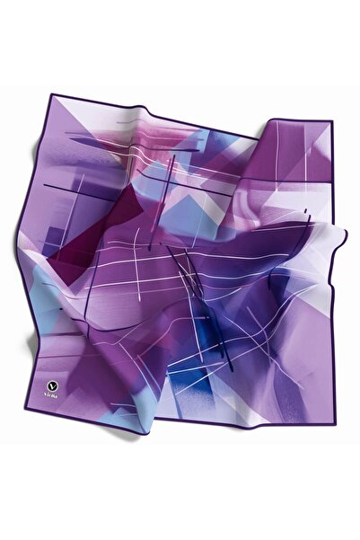VİOLLA Kristal Geometrik Desenli Mor Renkli 90x90 Eşarp (İpek İçermez) Kenar ...
