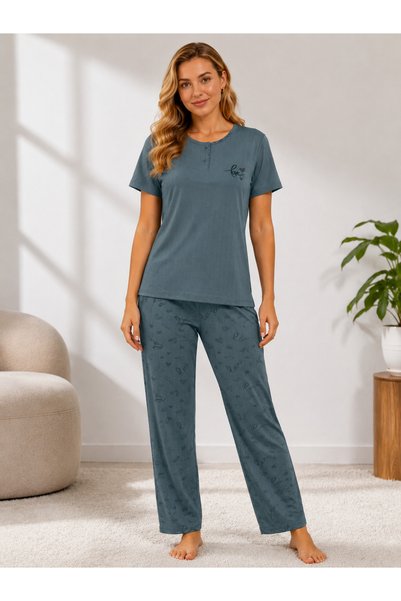 Mutlu City Women's Middle-Aged and Above Short Sleeve Mom Pajamas Set 5540