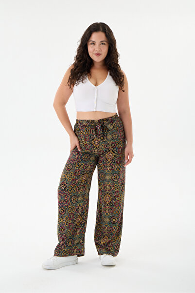 Opal Wear Etnik Desenli Dokuma Viskon Battal Pantolon Etek