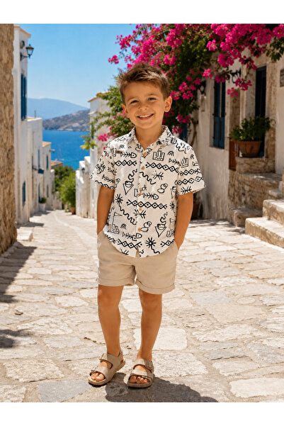 STYLENEST ERKEK ÇOCUK DESENLİ YAZLIK KETEN GÖMLEK