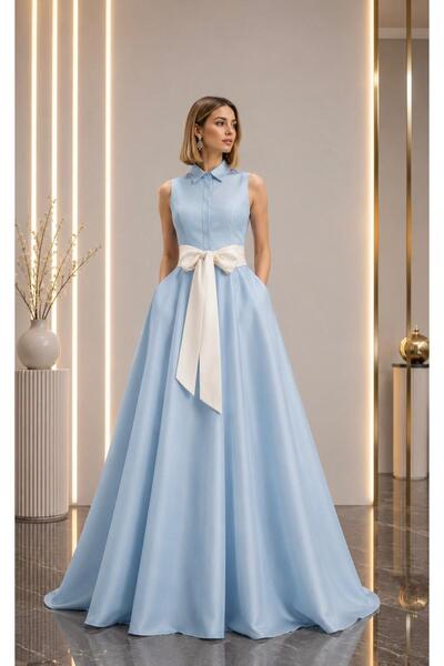 SERAVENZA COUTURE فستان رسمي أنيق بحزام واسع وجيوب أمامية مخفية بلونين مقاس م...