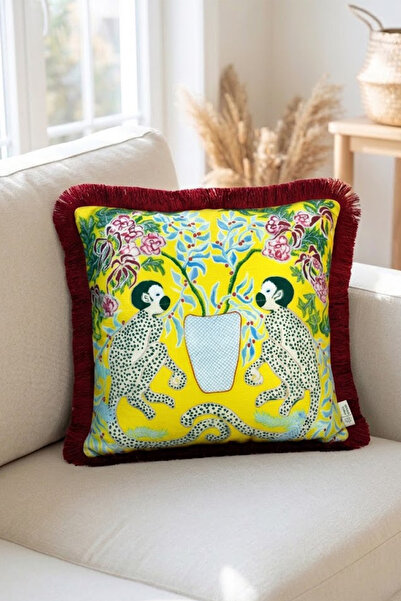 Alseko Concept Husă de pernă decorativă pătrată de 43x43cm cu ciucuri roșii ș...