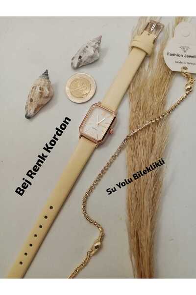 Brality Vintage Design Oval Square Women's Wristwatch.. Beige Color Band.. Ro...