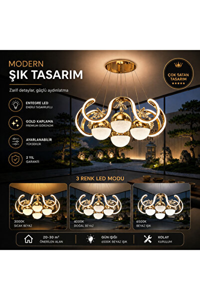 arge aydınlatma 3 RENK ZETA GOLD KAPLAMA TOPLU SALON AVİZE MODELİ BOYA DEĞİLD...