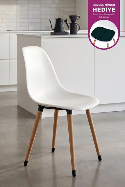 VİLİNZE Eames Naturel Ahşap Ayak Plastik Beyaz Sandalye