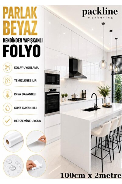 Packline Marketing Folie adezivă albă lucioasă pentru dulapuri de bucătărie ș...