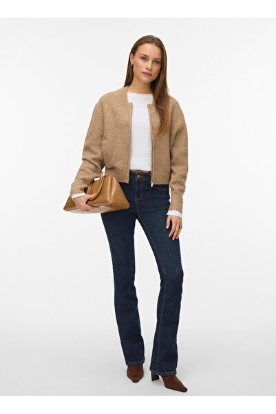 Vero Moda Kahverengi Kadın Fermuarlı Kazak VMHANNA LS O-NECK ZIPPER CARDIGAN B