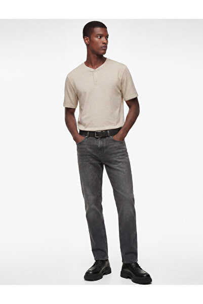 Koton Linen Blend Regular Fit Buttoned Henley Collar Short Sleeve T-Shirt
