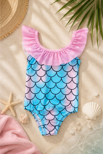 Bilge Trend Costum de baie pentru fete cu model sirenă cu volane