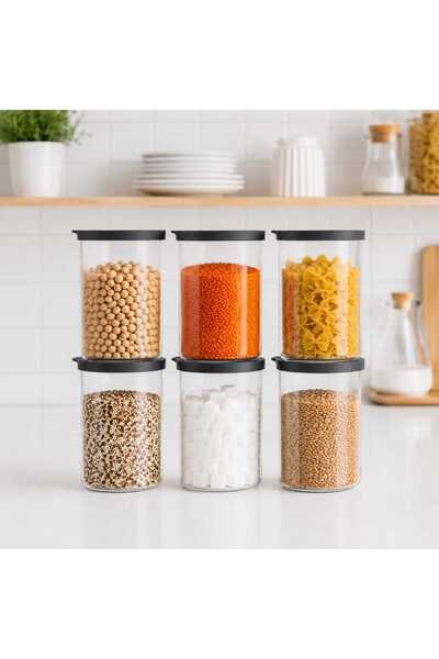 LAV Duo 6 Pieces Glass Storage Container Jar Set with Lids and Labels 1000 Cc