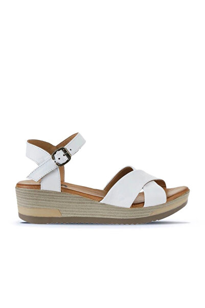 Bueno Shoes Sandale cu toc cu pană pentru femei din piele albă 01wl3303